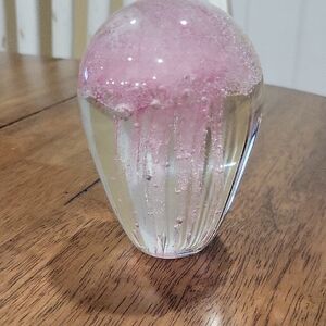 Pink and Clear Glass Jelly Fish Paperweight